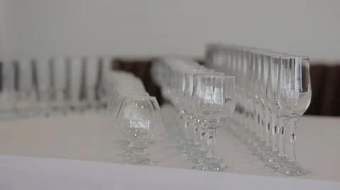 Empty Wine Glasses in a row Stock Footage 50013761