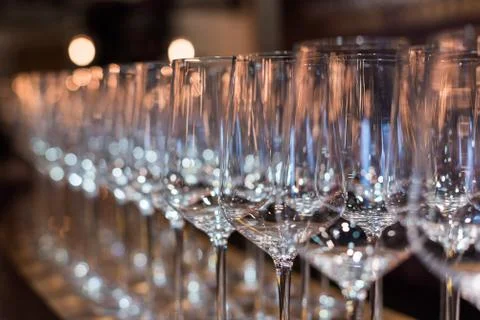 Empty wine glasses in a row Stockfoto's