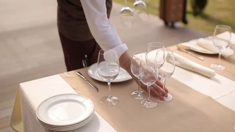 Empty wine glasses on table Vídeo Stock 74136899