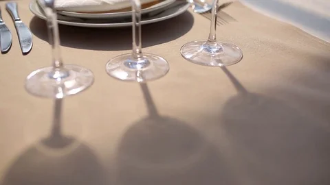 Empty wine glasses on table Видео 74137521