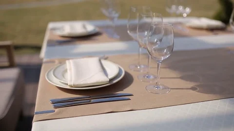 Empty wine glasses on table Stock Footage 74137781
