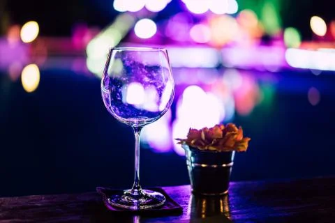 Empty wine glasses on the table at a party. Stock Photos