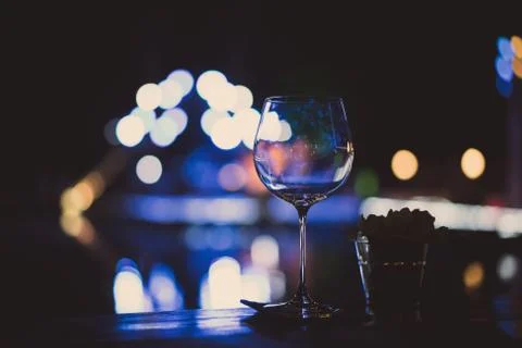 Empty wine glasses on the table at a party. Stock Photos