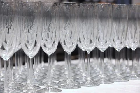 Empty wine glasses on table Stock Photos