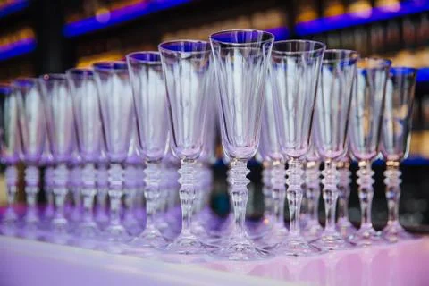 Empty wine glasses on the table Stock Photos