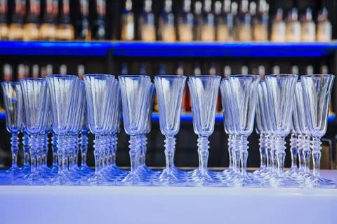 Empty wine glasses on the table Stock Photos