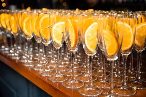 Empty wine glasses on the table. Stock Photos