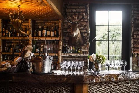 Empty wineglasses on table in restorane Stock Photos