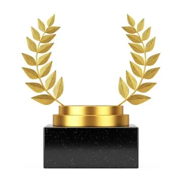 Empty Winner Award Cube Gold Laurel Wreath Podium, Stage or Pedestal with Fre Stock Illustration