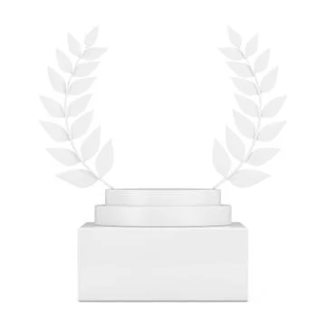 Empty Winner Award Cube White Laurel Wreath Podium, Stage or Pedestal with Fr Stock Illustration