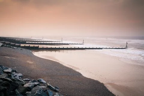 Empty winter beach Stock Photos