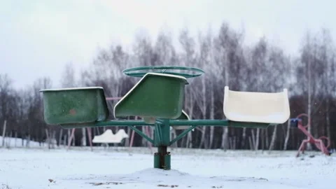 Empty winter carousel Stock Footage 167236034