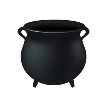 Empty witch cauldron,pot. Realistic Vector illustration isolated on white bac Stock Illustration