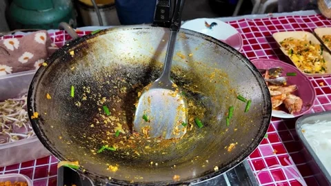 Empty Wok After Cooking Pad Thai Street Food Scene Close-Up 4K Stock Footage 333189318