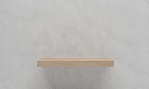 Empty wood shelf on cement wall background. 3D rendering . Stock Illustration