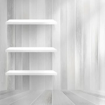 Empty wood shelf on old wall. + EPS10 Stock Illustration