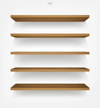 Empty wood shelf on white background with soft shadow. Stock Illustration