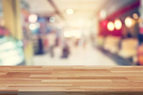Empty wood table and Blurred background display montage for advertising and.. Stock Photos