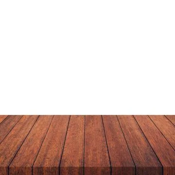 Empty wood table on isolate white background and display montage for product. Stock Photos