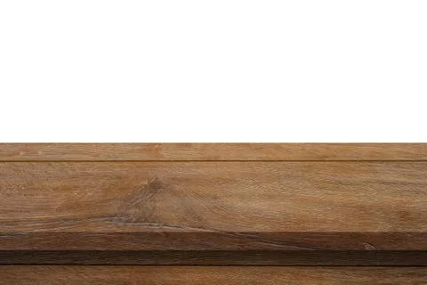 Empty wood table on isolate white background and display montage with copy sp Stock Photos