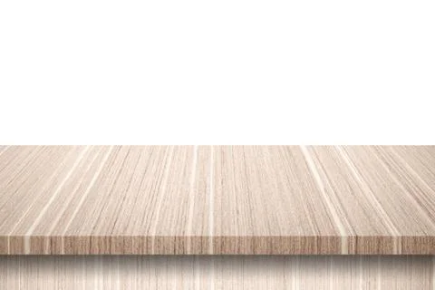 Empty wood table on isolate white background and display montage with copy sp Stock Photos