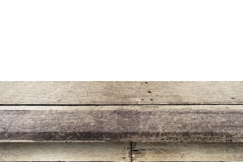 Empty wood table on isolate white background and display montage with copy sp Stock-Fotos