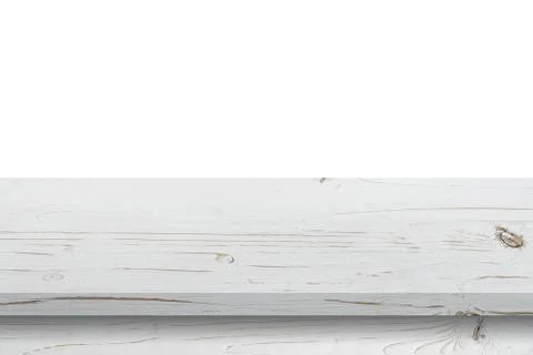 Empty wood table on isolate white background and display montage with copy sp Stock Photos