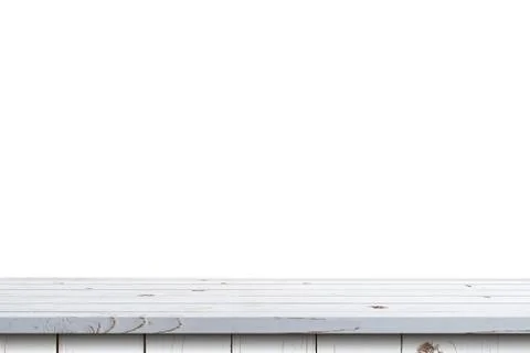Empty wood table on isolate white background and display montage with copy sp Stock Photos