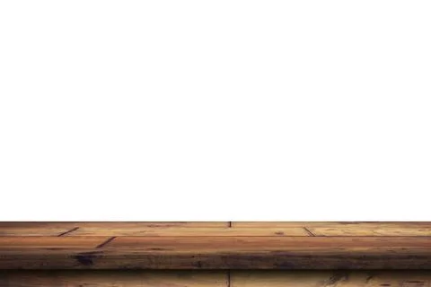 Empty wood table on isolate white background and display montage with copy sp Stock Photos