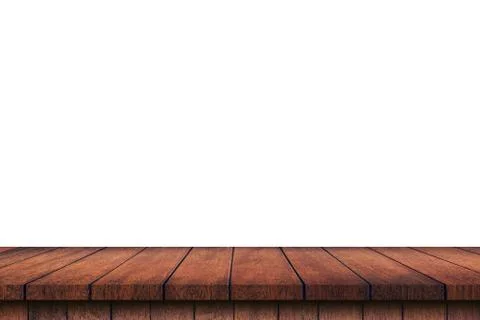 Empty wood table on isolate white background and display montage with copy sp Stock Photos