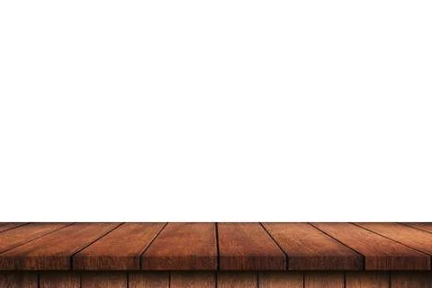 Empty wood table on isolate white background and display montage with copy sp Stock Photos