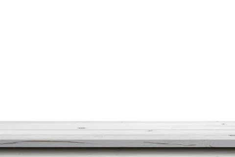 Empty wood table on isolate white background and display montage with copy sp Stock Photos