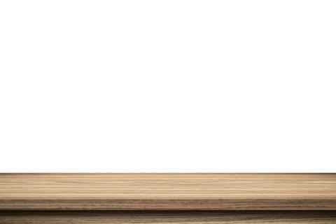 Empty wood table on isolate white background and display montage with copy sp Stock Photos