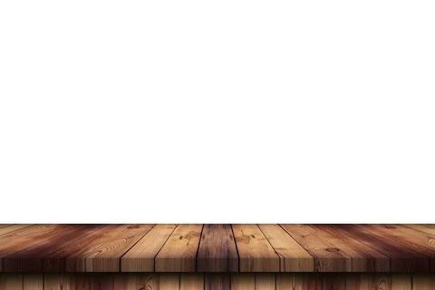 Empty wood table on isolate white background and display montage with copy sp Stock Photos