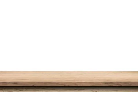 Empty wood table on isolate white background and display montage with copy sp Stock Photos