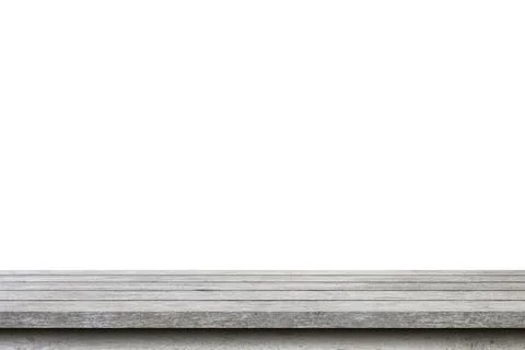 Empty wood table on isolate white background and display montage with copy sp Stock Photos