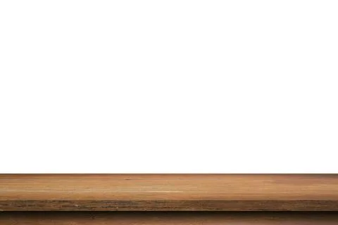 Empty wood table on isolate white background and display montage with copy sp Stock Photos
