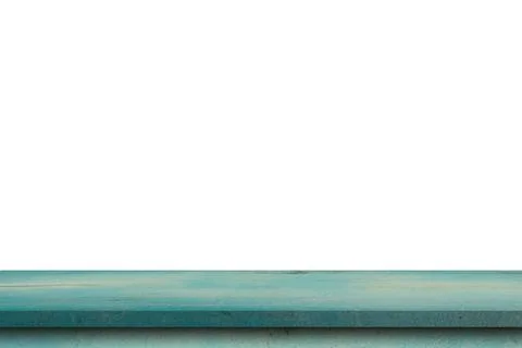 Empty wood table on isolate white background and display montage with copy sp Stock Photos