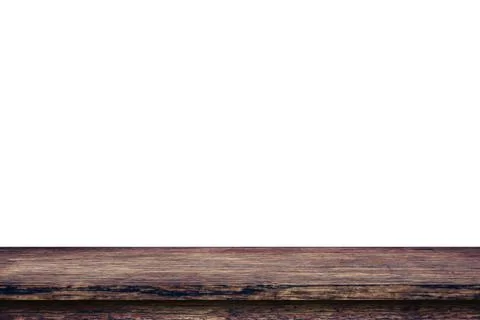 Empty wood table on isolate white background and display montage with copy sp Stock Photos