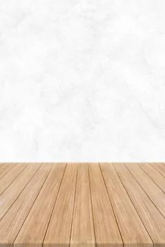 Empty wood table top and blur wall. Wall Texture Background. Building banner Stock Photos