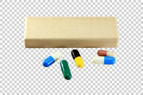 Empty wooden block for text or message short word english letter with capsule Stock Photos