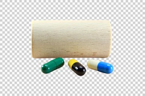 Empty wooden block for text or message short word english letter with capsule Stock Photos