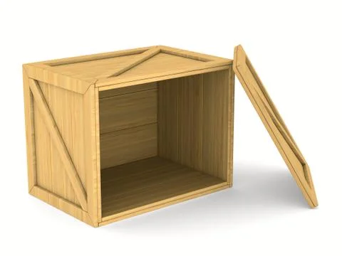 Empty wooden box. Isolated 3D image Illustrazione stock