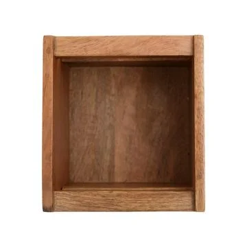 Empty wooden box on white background. Square mahogany container for decor o.. Stock Photos