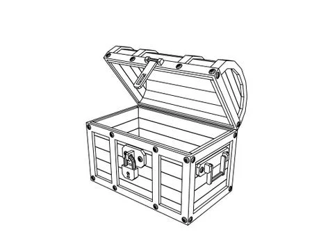 Empty wooden chest. Vector outline illustration. 스톡 일러스트