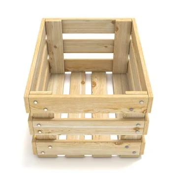 Empty wooden crate. Front view. 3D Stock Illustration