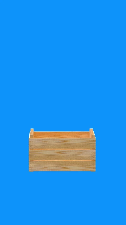 Empty wooden crate rotating on blue background in 3D animation. Stock Footage 341790582