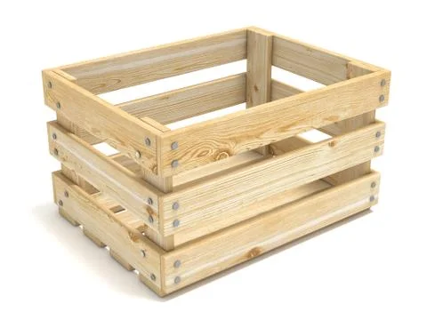 Empty wooden crate. Side view. 3D Stock Illustration