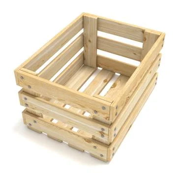 Empty wooden crate. Side view. 3D Stock Illustration