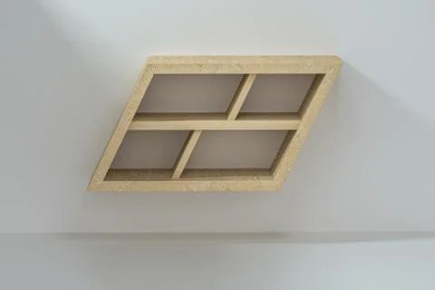 Empty wooden cube shelf in the empty room, 3d rendering. Stock Illustration